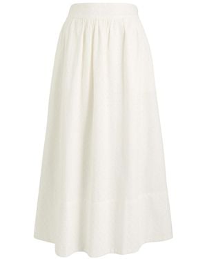 PAIGE Ojai Floral-Embroidered Cotton Midi Skirt - White