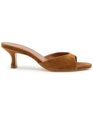 STAUD Brigitte 60 Brushed Suede Mules - Brown