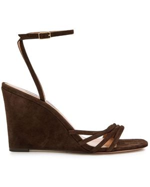 Aquazzura Latour 85 Suede Wedge Sandals - Brown