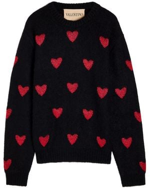 Valentino Garavani Heart-Intarsia Metallic Brushed Knit Jumper - Blue