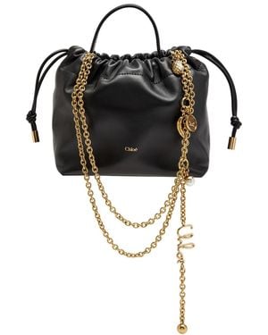 Chloé Icon Charm-Embellished Drawstring Leather Pouch - Black