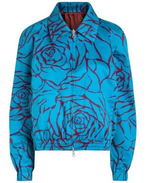Dries Van Noten Viinnia Floral Print Reversible Cotton Bomber Jacket - Blue