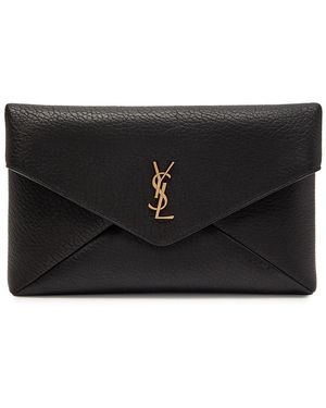 Saint Laurent Envelope Large Grained Leather Pouch - Black
