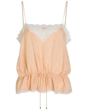 Chloé Floral-Jacquard Lace-Trim Silk Top - Natural