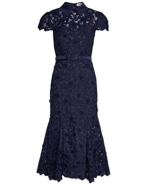 Self-Portrait Belted Guipure Lace Midi Dress - Blue