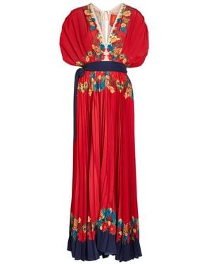 La DoubleJ Accordion Floral-Print Crepe Maxi Dress - Red
