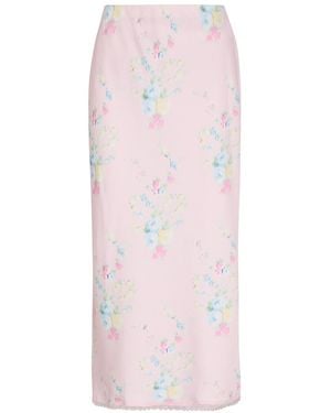 LoveShackFancy Kalo Floral-Print Satin Midi Slip Skirt - Pink