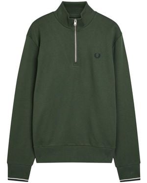 Fred Perry Half-Zip Logo-Embroidered Cotton Sweatshirt - Green