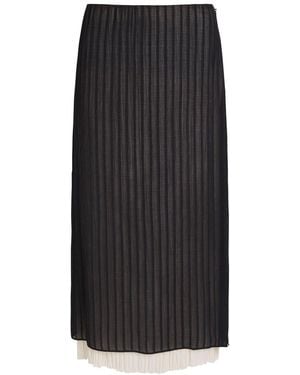 Vince Layered Striped Plissé Midi Skirt - Black
