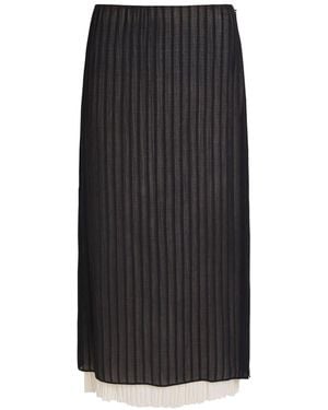 Vince Layered Striped Plissé Midi Skirt - Black