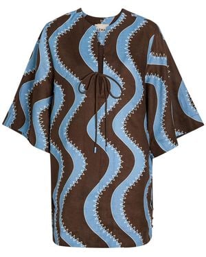 ALÉMAIS Frankie Printed Linen Mini Dress - Blue