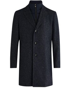 BOSS Hyde Layered-Effect Wool-Blend Coat - Blue