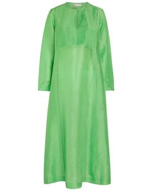 Tory Burch Pleated Linen And Silk-Blend Midi Kaftan Dress - Green