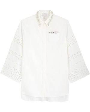 Huishan Zhang Logan Crystal-Embellished Faille Shirt - White