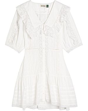 RIXO London Dove Pansy Embroidery Cotton Mini Dress - White