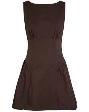 STAUD Gwen Stretch-Cotton Poplin Mini Dress - Brown