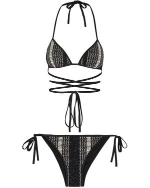Missoni Striped Wrap-Around Mesh Bikini - White