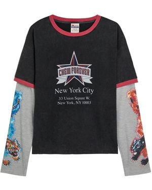 Chew Forever Tommy Ringer Printed Long Sleeve Cotton T-Shirt - Black