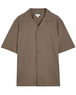 Sunspel Striped Embroidered Cotton Shirt - Brown