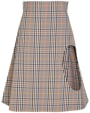 A.W.A.K.E. MODE Plaid Cut-Out Cotton-Blend Midi Skirt - Natural