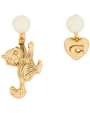 COACH Mismatched Faux Embellished Hoop Earrings - White