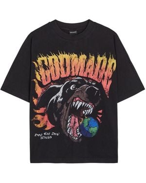God Made Dog World Printed Cotton T-Shirt - Black