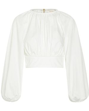 Zimmermann Billow Gathered Cotton-Poplin Cropped Top - White