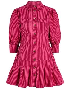 Damson Madder Maisie Striped Cotton Mini Shirt Dress - Pink