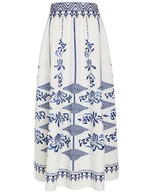 Emporio Sirenuse Camille Embroidered Cotton-Poplin Maxi Skirt - White
