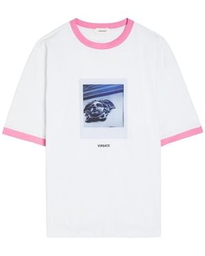 Versace Logo-Embroidered Printed Cotton T-Shirt - White