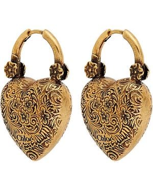 Chloé The Château Treasures Heart Hoop Earrings - Metallic