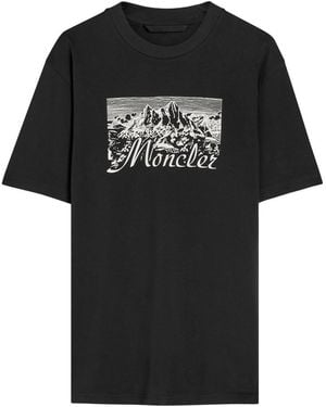 Moncler Mountain Logo-Printed Cotton T-Shirt - Black