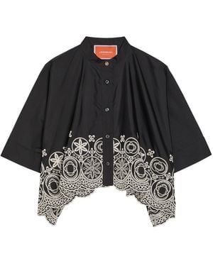 La DoubleJ Embroidered Cotton-Poplin Shirt - Black