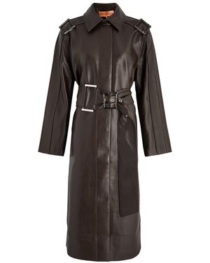 Stine Goya Belted Faux Leather Trench Coat - Black