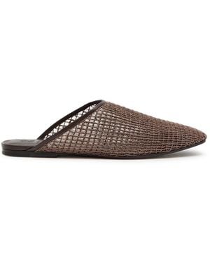 Brunello Cucinelli Bead-Embellished Leather Mules - Brown