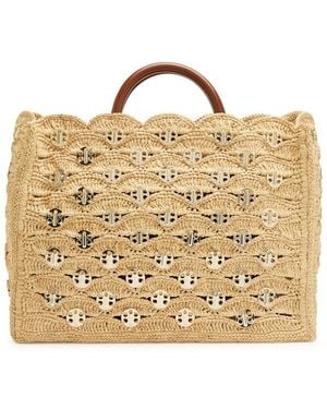 Rabanne Sac A Main Embellished Raffia Tote Bag - Metallic