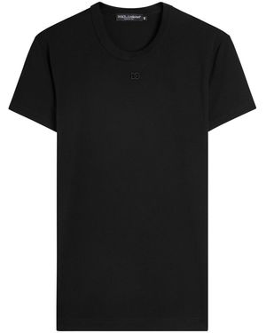 Dolce & Gabbana Logo-Embroidered Stretch-Cotton T-Shirt - Black