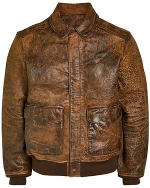 Polo Ralph Lauren Textured Leather Flight Bomber Jacket - Brown