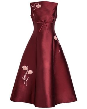 Erdem Floral-Embroidered Mikado Satin Midi Dress