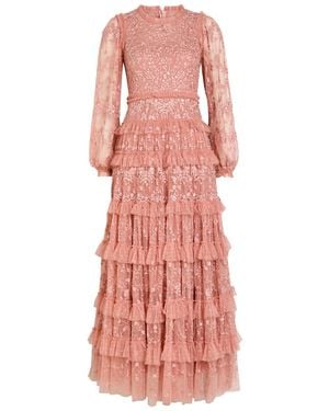Needle & Thread Blossom Floral-Embroidered Tulle Gown - Pink