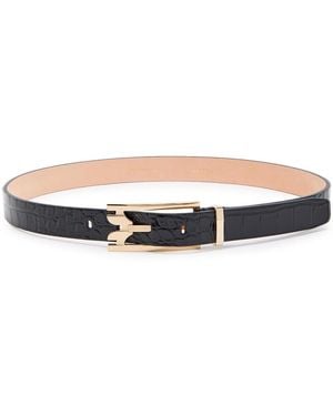 Victoria Beckham Dorian Pin Buckle Crocodile-Effect Leather Belt - White