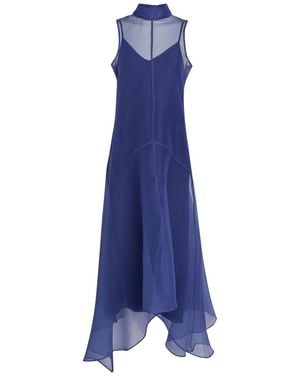 STAUD Auden Asymmetric Organza Midi Dress - Blue