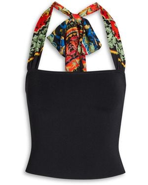 Alice + Olivia Lee Halterneck Woven Top - Black