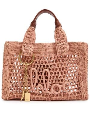 Chloé Summer Banana Mini Leather And Raffia Tote - Brown