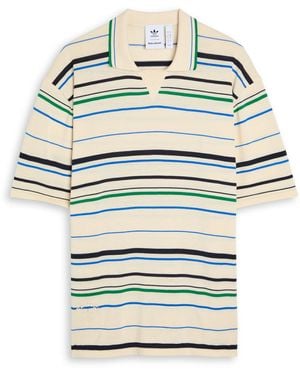 adidas X Wales Bonner Striped Knit Polo Shirt - Gray