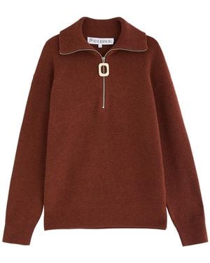 JW Anderson Half-Zip Ribbed-Knit Jumper - Brown