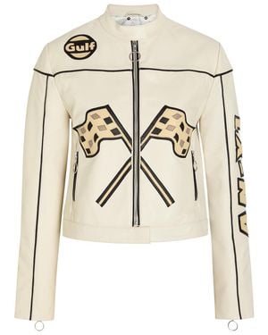 AN-Y1 Helmut Padded Appliquéd Leather Jacket - Natural