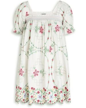Damson Madder Lulu Floral-Embroidered Cotton Mini Dress - White