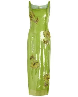 Huishan Zhang Marilyn Floral-Embellished Sequin Gown - Green