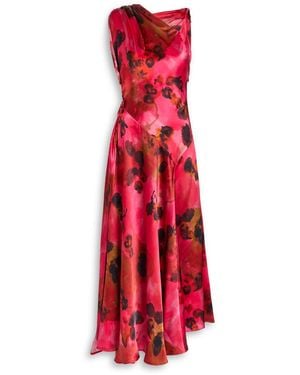 Victoria Beckham Asymmetric Silk Midi Dress - Red